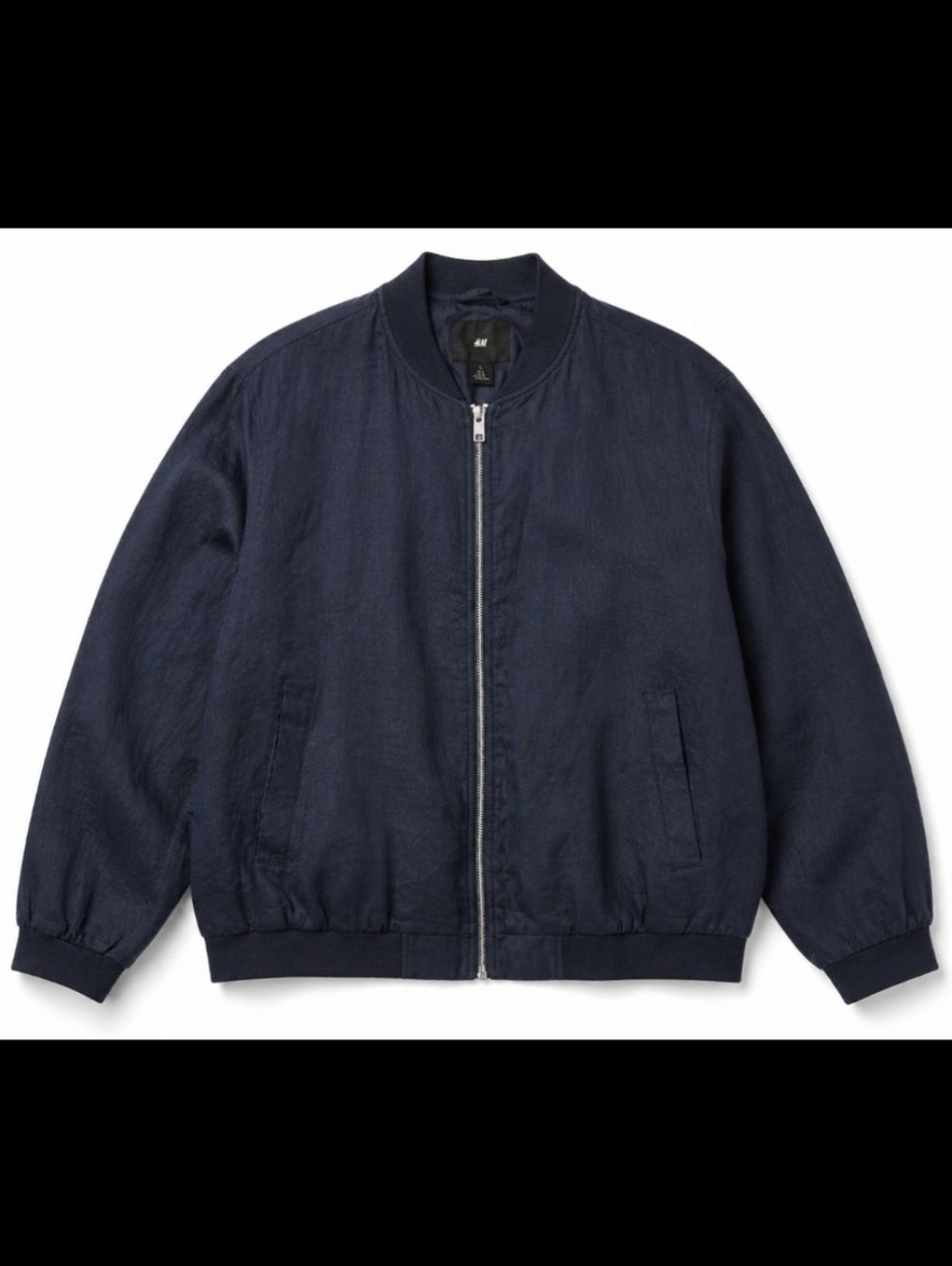 H&M Navy Blue 100% Linen Bomber Jacket – Women’s Large